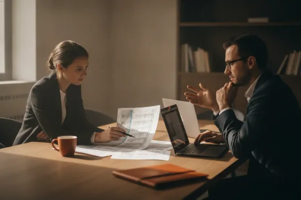 Consultants and a client reviewing a printed data inventory