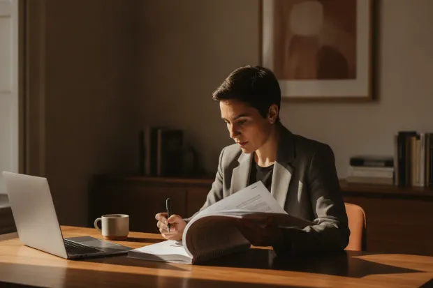 Compliance officer marking a passage in a printed regulation