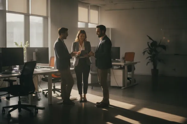 Small customer-service team in a short stand-up meeting