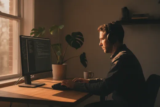 Engineer working alone at a quiet desk