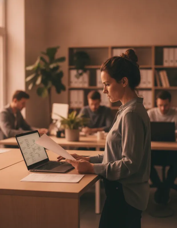 Back-office staff reviewing an automated document workflow against the event log